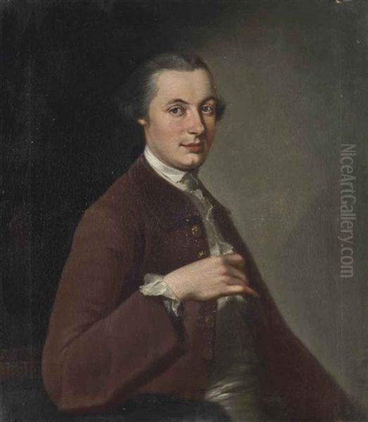 Portrait Of A Gentleman, Half-length, Seated, In A Brown Coat, His Right Elbow Resting On A Table Beside A Book - view 1