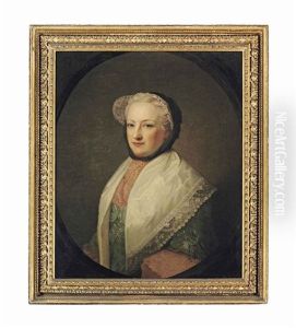 Portrait Of Anne Drelincourt, Lady Primrose (c.1709-1775), Half-length, In A Green Dress With A Lace Shawl And A Black Bonnet, In A Feigned Oval