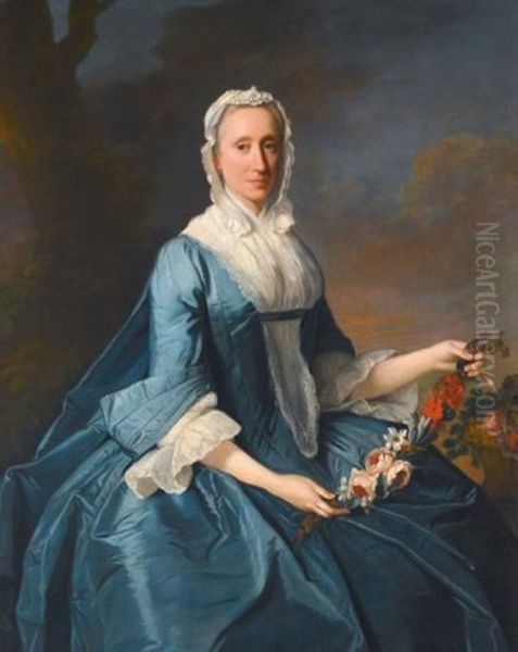 Portrait Of Miss Finch, Three-quarter Length, Seated, Holding A Garland Of Flowers - view 1