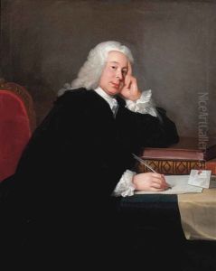 Portrait Of Nicholas Hardinge, M.p. (1699-1758), Three-quarter-length, In A Black Mantle, At His Desk, A Quill In His Right Hand