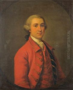 Portrait Of Walter Scott Mp Of Harden Wearing A Red And Gold Embroidered Jacket by Allan Ramsay