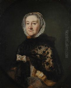 Portrait Of A Lady (mary Stroud?) In A Cream Dress And Black Lace Shawl And White Lace Headdress