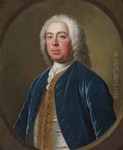 Portrait Of Penistone Powney, M.p., Of Ives Place, Middlesex, In A Blue Velvet Coat, With A Gold-embroidered Waistcoat And A White Stock, In A Sculpted Cartouche by Allan Ramsay