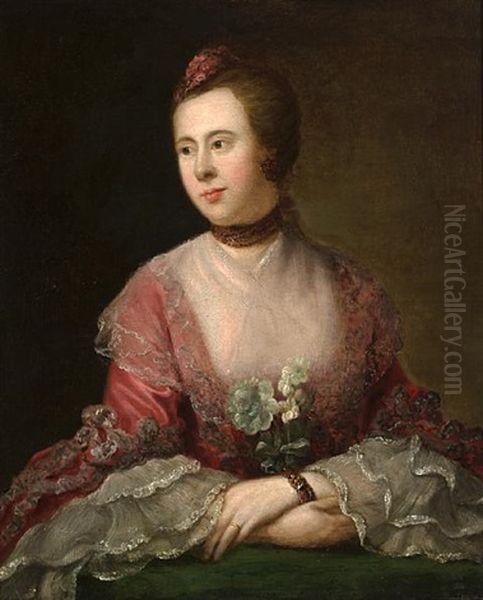 Portrait Of A Lady, Seated Half Length In A Pink Dress With White Lace - view 1