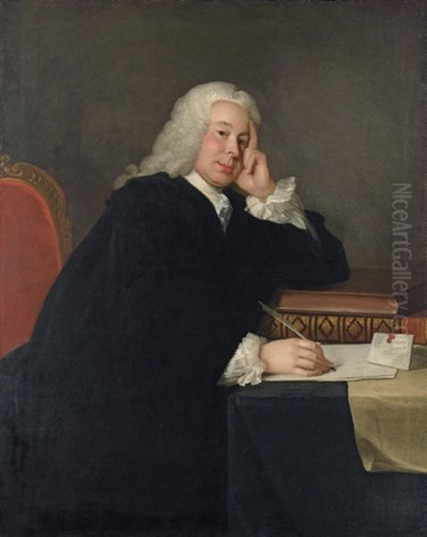 Portrait Of Nicholas Hardinge, M.p. In A Black Mantle, Seated At His Desk, A Quill In His Right Hand - view 1
