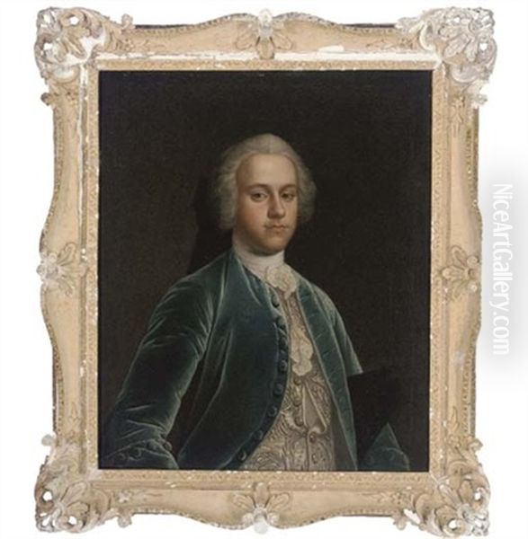 Portrait Of A Gentleman In A Blue Coat, White Embroidered Waistcoat And White Cravat - view 1