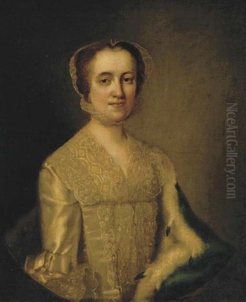 Portrait Of A Lady, Bust-length, In A White Silk Dress And Ermine Cloak - view 1