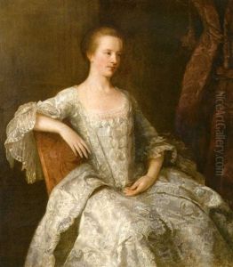 Portrait Of Margaret Ramsay (the Artist's Wife In Fine Damask Dress) by Allan Ramsay