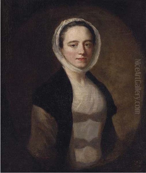Portrait Of A Lady, Half-length, In A Black Shawl And White Bonnet - view 1