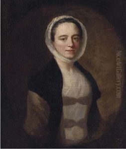 Portrait Of A Lady, Half-length, In A Black Shawl And White Bonnet by Allan Ramsay