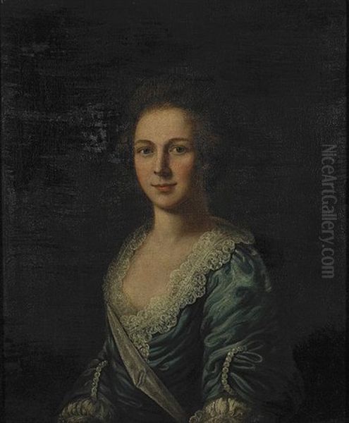 A Portrait Of A Lady Wearing A Blue Dress - view 1