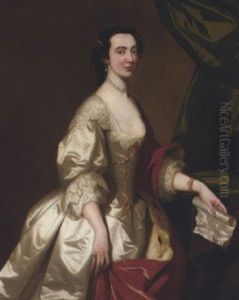 Portrait Of Anne Gordon In A Silver Dress And Red Wrap, Holding A Sheet Of Music In Her Left Hand