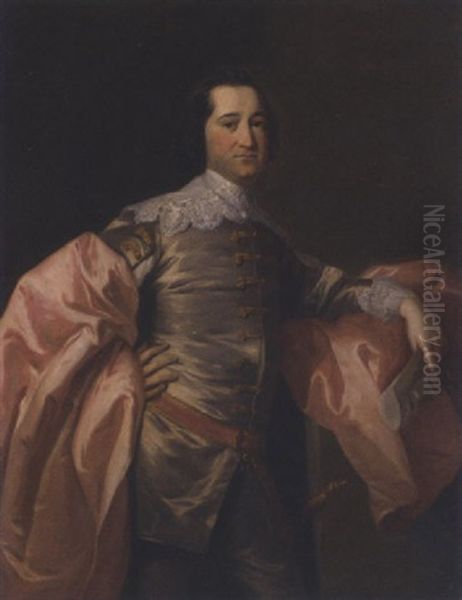 Portrait Of A Gentleman In A Grey Jacket And Pink Wrap - view 1