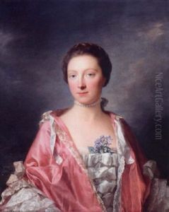 Portrait Of Elizabeth Gunning, Duchess Of Argyll, Wearing A Pink Dress With Lace Bodice And Sleeves