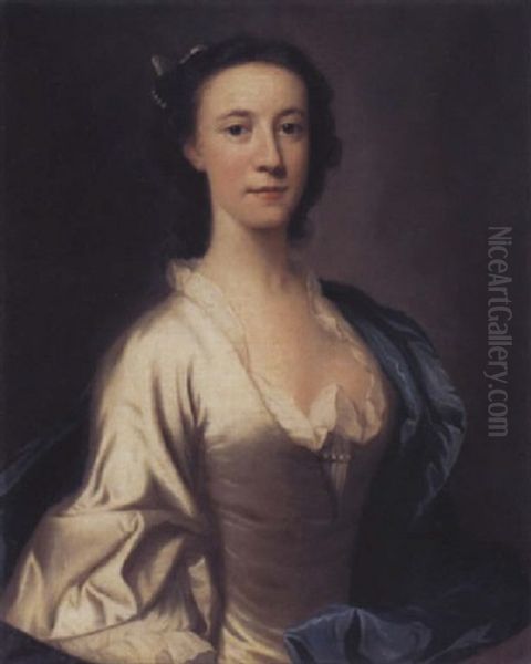 Portrait Of Anne, Countess Of Strafford, In A White Gown With A Blue Cloak - view 1