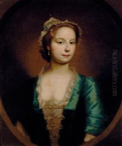 Portrait Of A Lady In A Blue Dress And White Bonnet by Allan Ramsay