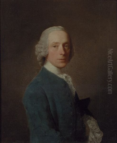 Portrait Of Rev. Sir William Moncrieff Of Tulliebole, Kinross In A Blue Coat And Lace Cravat - view 1