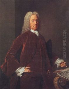 Portrait Of A Gentleman (james Edward Oglethorpe?), In A Red Velvet Coat, Pointing To A Map Of Georgia