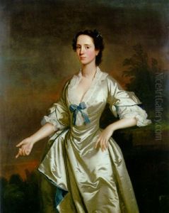 Portrait Of Lady Margaret Grant In A Blue-lined Oyster Satin Dress With A Blue Bow by Allan Ramsay