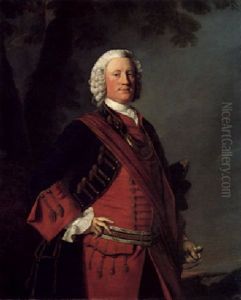 Portrait Of General Francis Leighton Wearing Uniform And A Gorgette, His Tricorn Hat Under His Arm, His Left Hand Clasping The Hilt Of His Sword