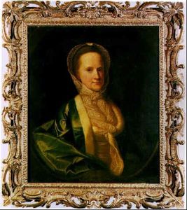 Portrait Of A Lady Wearing A Blue Satin Cape With Fur Collar And Lace Bonnet by Allan Ramsay