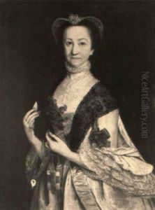 Portrait Of A Lady, Standing Three-quarter Length, Wearing A White Dress by Allan Ramsay
