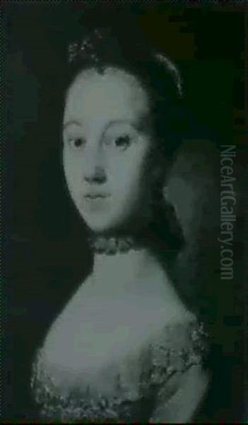 Portrait Of A Young Lady, Head And Shoulders, In A Blue Dress With A Lace Collar - view 1
