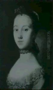 Portrait Of A Young Lady, Head And Shoulders, In A Blue Dress With A Lace Collar by Allan Ramsay