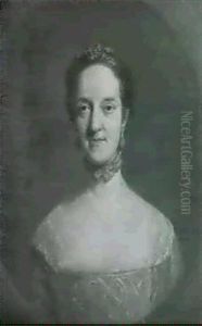 Portrait Of A Lady, Bust Length Wearing A Green Dress And   Choker, In A Feigned Oval