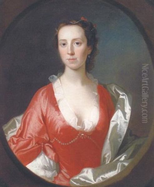 Portrait Of Ruth Trevor In A Red Dress And White Satin Robes - view 1