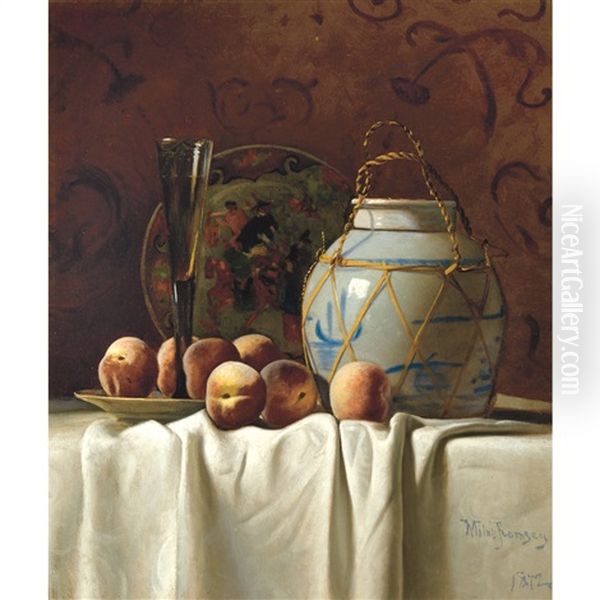Still Life With Peaches, Champagne Flute And Chinoiserie - view 1