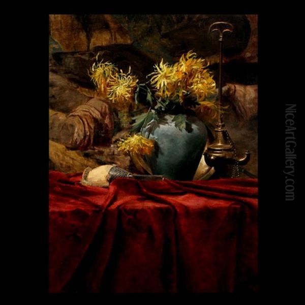 Still Life - Asters, Blue Pot & Copper Censer - view 1