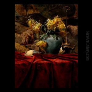 Still Life - Asters, Blue Pot & Copper Censer