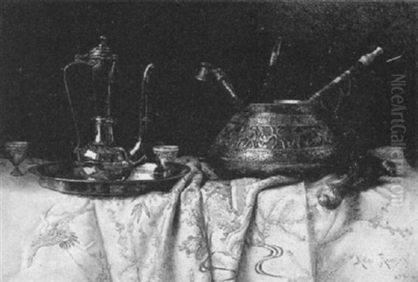 Still Life With Hash Pipes In A Bronze Tazza And Turkish Coffepot - view 1
