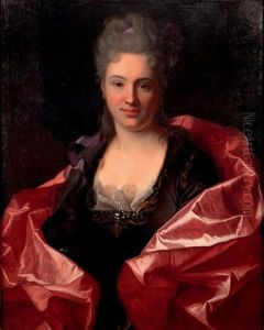 Portrait De Femme Au Manteau Rouge by Jean Ranc