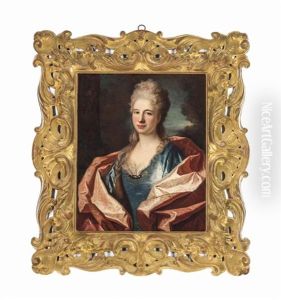 Portrait Of A Lady, Bust-length, In A Blue Silk Dress Trimmed With Lace And Embroidered With Gold Thread by Jean Ranc