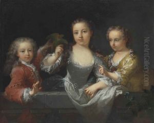 Portrait Of Three Children With A Parakeet