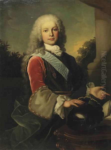 Portrait Of King Ferdinand Vi Of Spain (1713-1759) As Prince Of Asturias, Half-length, Standing Before A Portico by Jean Ranc