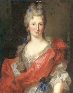 Portrait Of A Lady (madame De Crozat, Marechale De Broglie?) In A White Dress And Red Drape