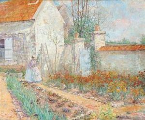 A Mother With Her Baby In A Flower Garden by Richard Ranft