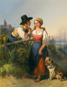 The Rendezvous - A Young Peasant Couple With A Dog