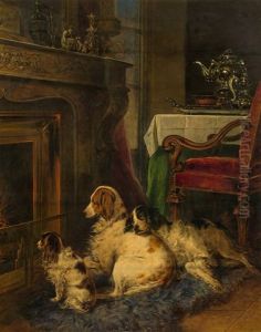 Drei Hunde Vor Einem Kamin