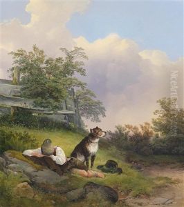 Schlafender Junger Mann Mit Seinem Wachsamen Hund