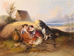 Die Von Einem Hund Bewachte Mittagsrast Zweier Kinder Auf Dem Feld by Johann Matthias Ranftl
