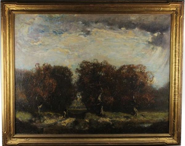 Andscape Painting With Figure Riding A Horse Through A Pathway - view 1