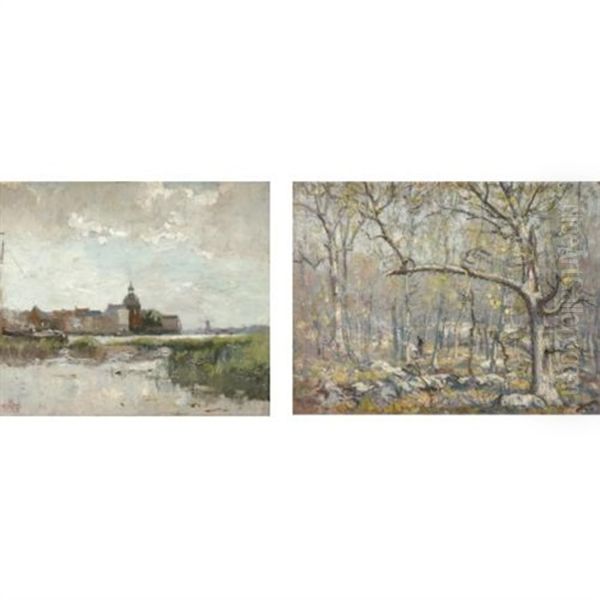Dutch Landscape (+ Wooded Landscape, Oil On Panel; 2 Works) - view 1