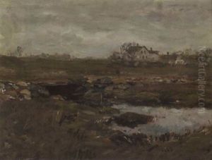 A Landscape With A Stone Bridge And Farm Beyond