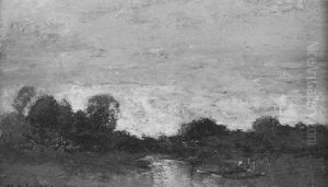 River Landscape With Figure Docking Punt by Henry Ward Ranger