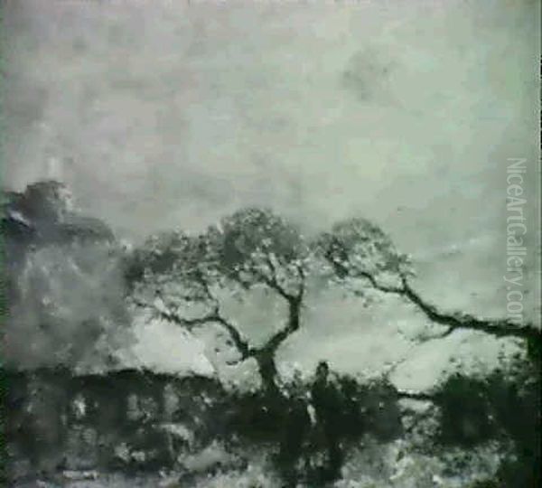 Two Figures Outside Cottage Attwilight - view 1