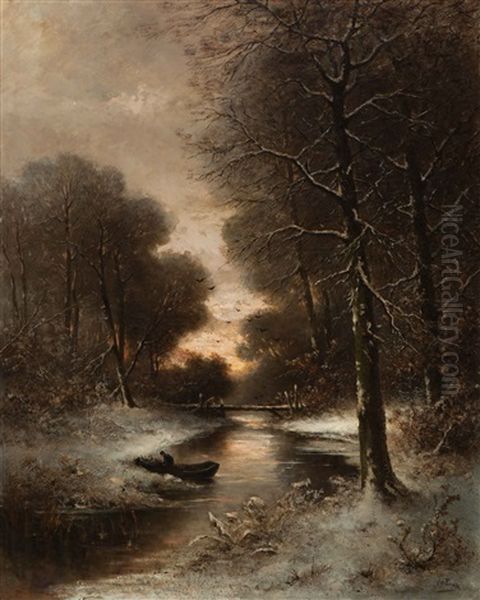 Moored Angler In A Winter Landscape - view 1
